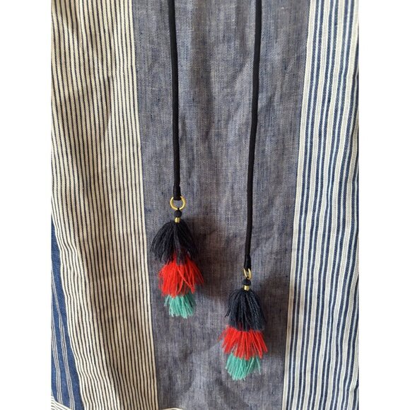 Vineyard Vines Womens Size 00 Blue Stripe Linen Shift Dress Short Sleeve Tassels - Picture 4 of 7